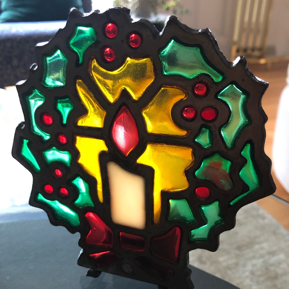 Vintage Tiffany-Style Glo Candle Wreath Candle Tea Light Holder Cast Iron